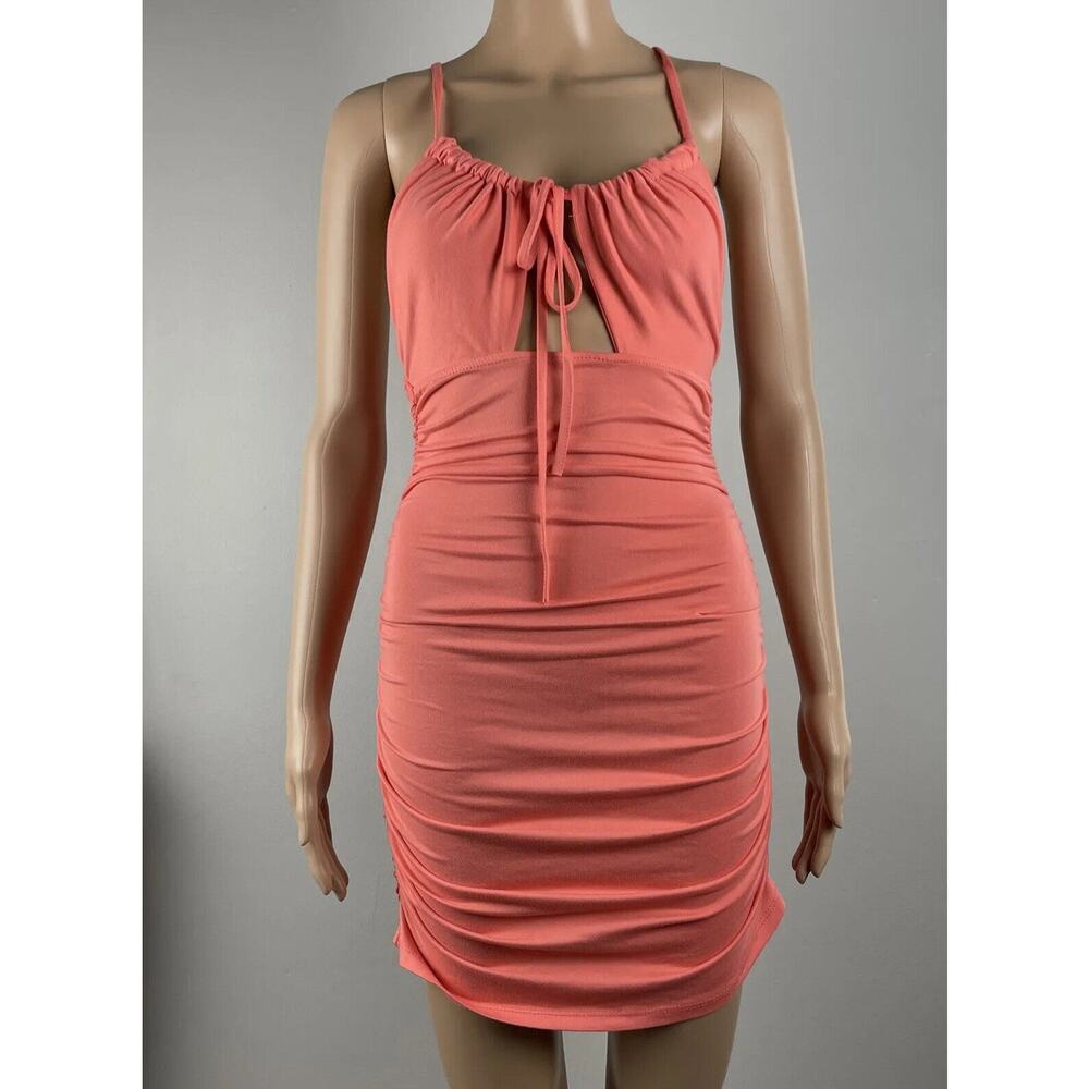Capella Womens Cut Out Ruched Coral Mini Dress Juniors Size S/M Sleeveles